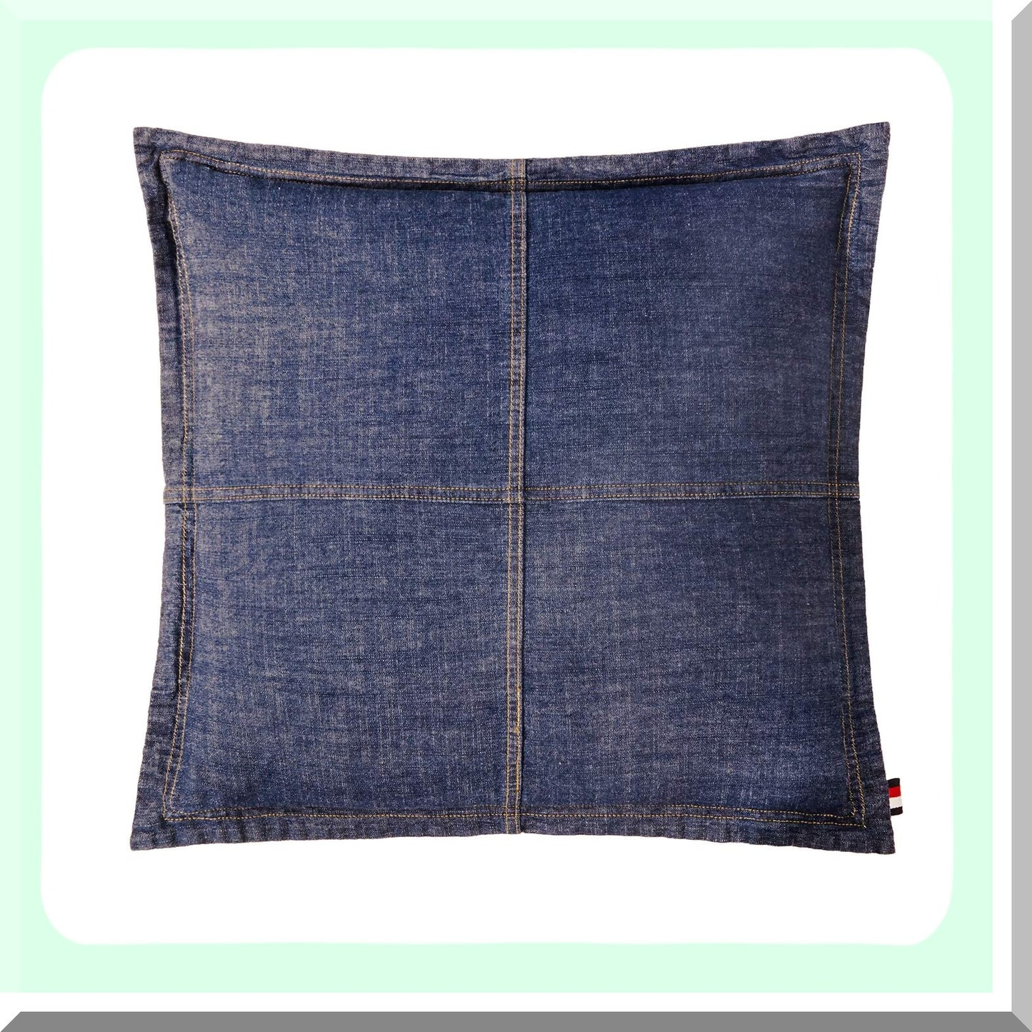 Blue Denim Decorative Pillow Cover Set - 100% Cotton Washed Cushion Covers for Car Sofa Bedroom - Soft Square Double Stitching Shell - 18x18 Inch - Pack of 2