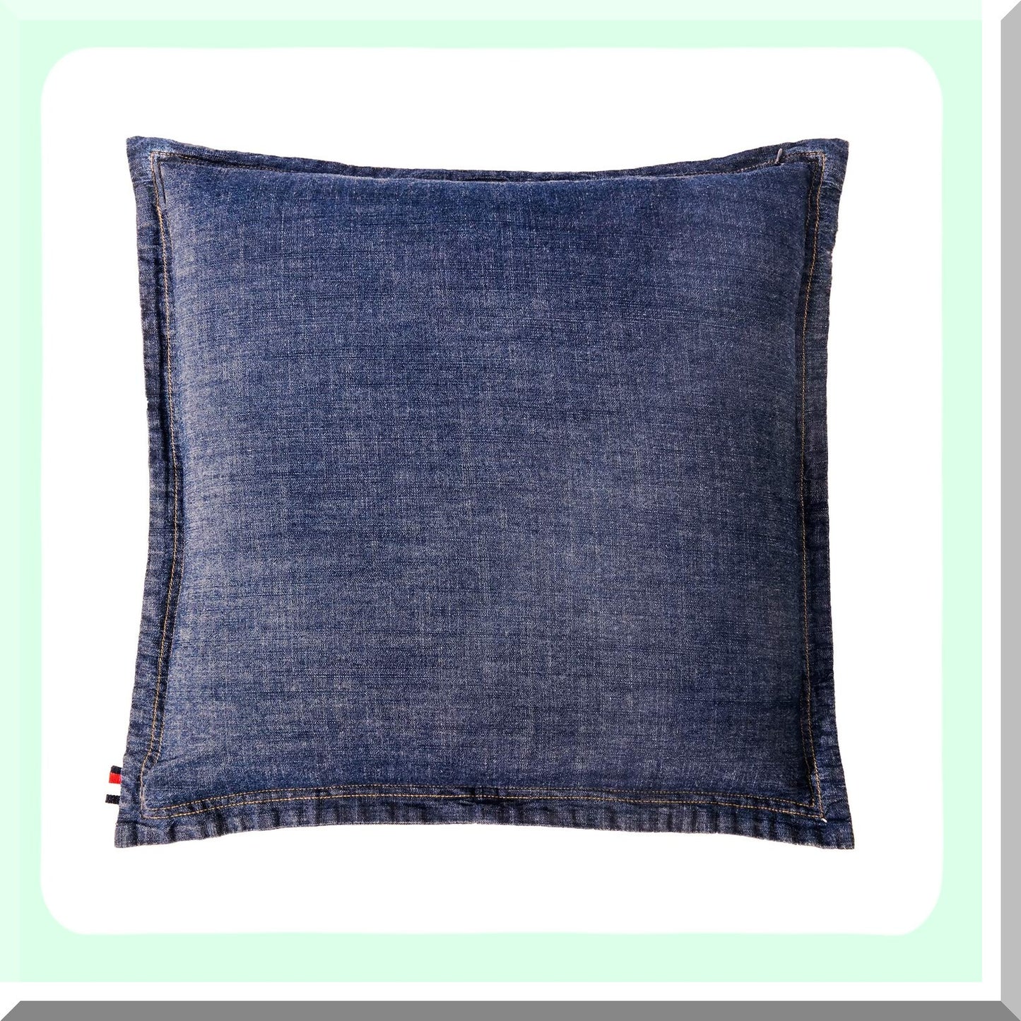 Blue Denim Decorative Pillow Cover Set - 100% Cotton Washed Cushion Covers for Car Sofa Bedroom - Soft Square Double Stitching Shell - 18x18 Inch - Pack of 2