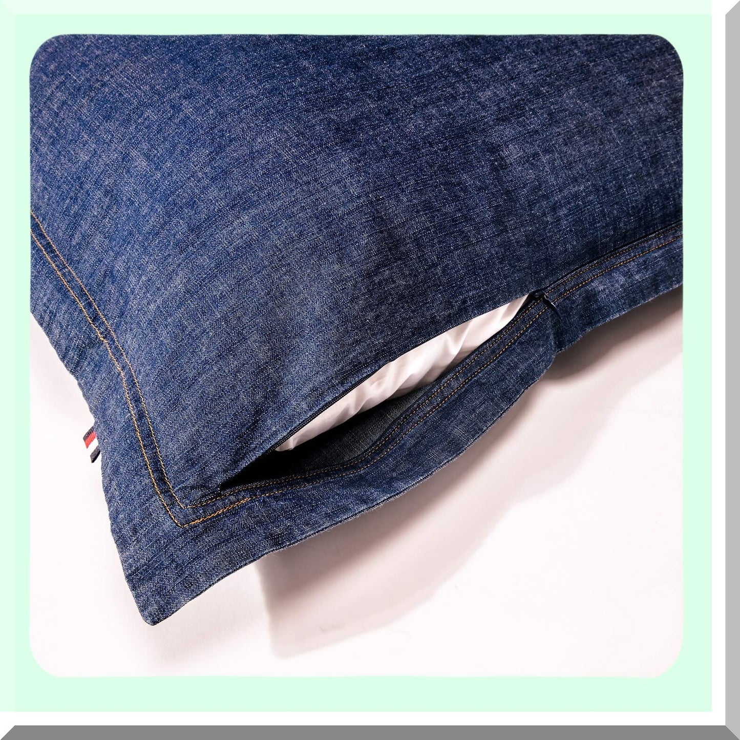 Blue Denim Decorative Pillow Cover Set - 100% Cotton Washed Cushion Covers for Car Sofa Bedroom - Soft Square Double Stitching Shell - 18x18 Inch - Pack of 2