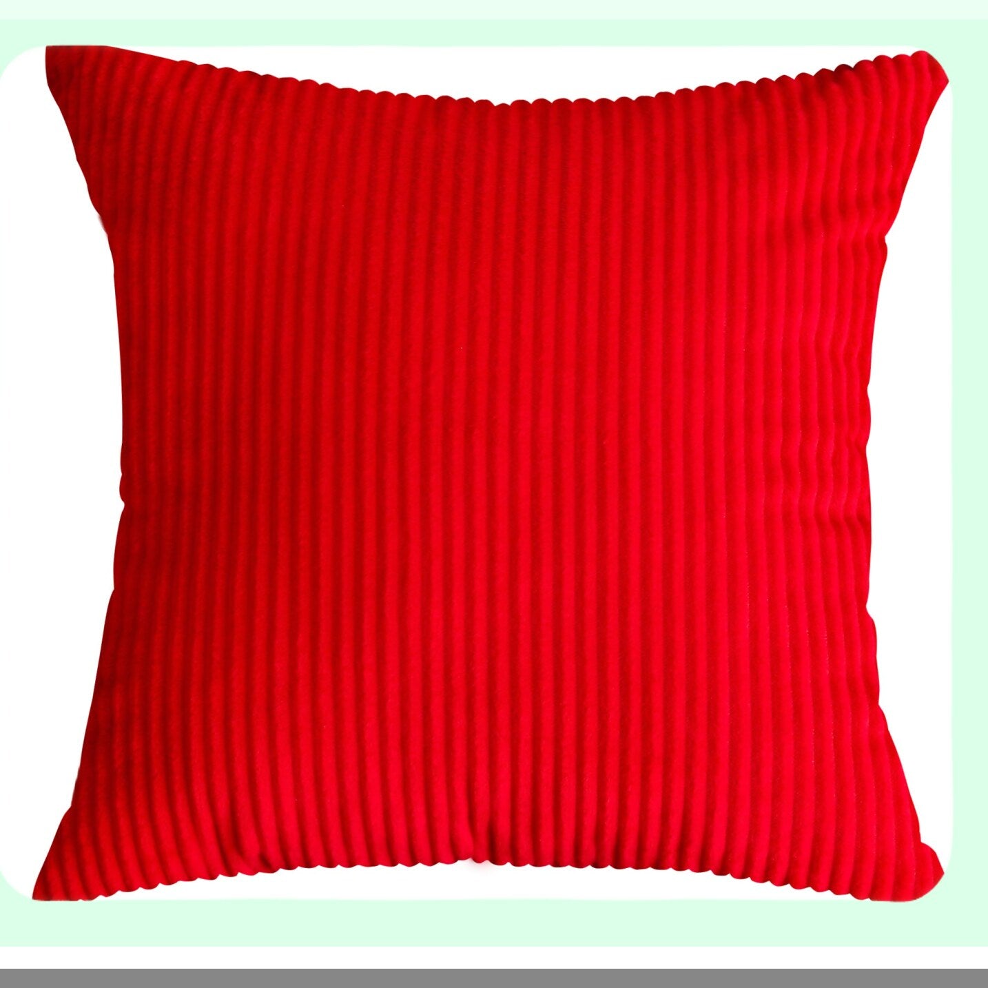 Luxury Velvet Stripe Corduroy Pillow Covers - Set of 2 Decorative Square Throw Pillow Cases 22"x22" - Soft Plush Cushion Covers for Home Decor - Red