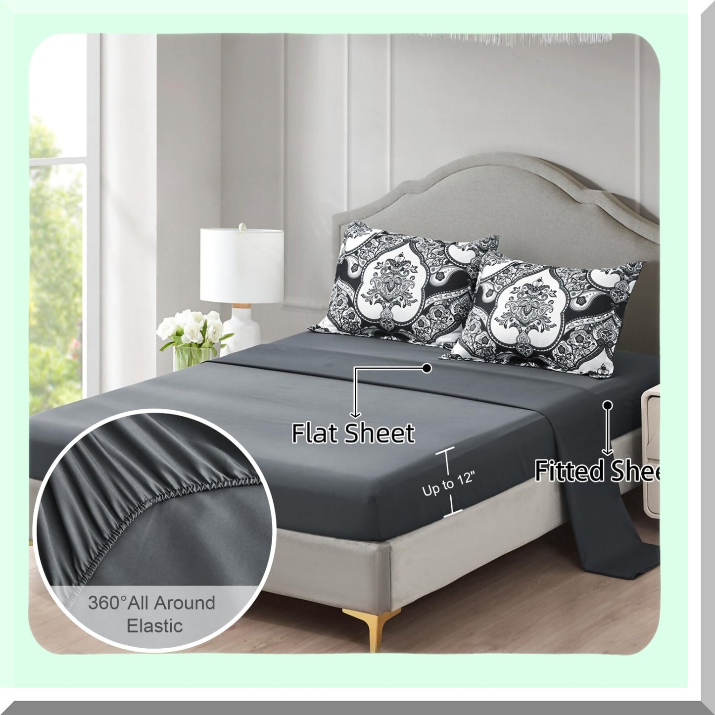 Boho Chic Black Queen Size 7PC Comforter Set - Bohemian Bed in a Bag with Soft Microfiber Bedding - Includes Comforter, Sheet Set, Pillow Shams & Cases