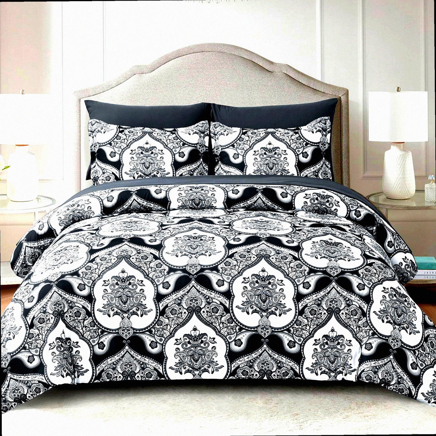Boho Chic Black Queen Size 7PC Comforter Set - Bohemian Bed in a Bag with Soft Microfiber Bedding - Includes Comforter, Sheet Set, Pillow Shams & Cases