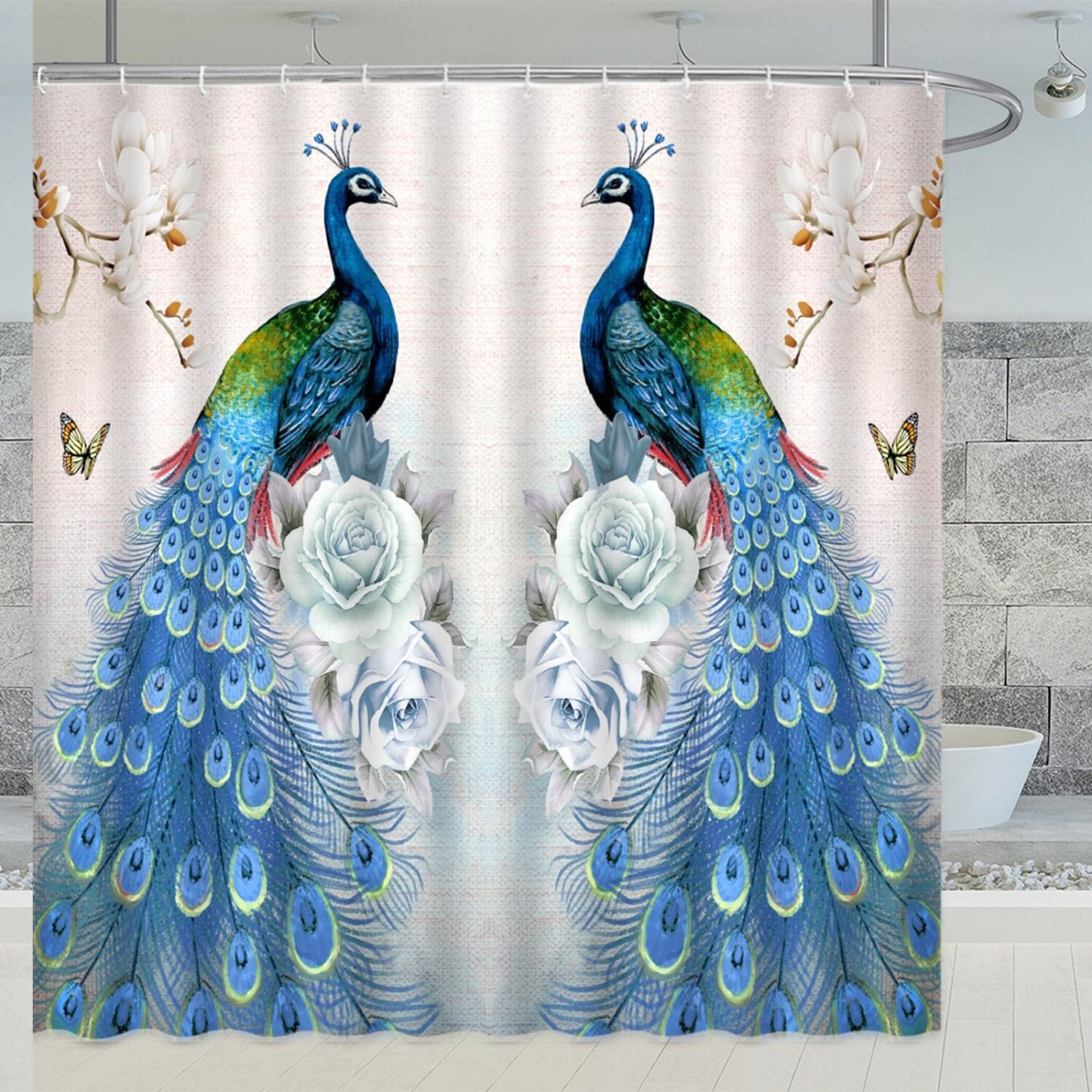 Peacock Shower Curtain 70x70 Inches Polyester Fabric