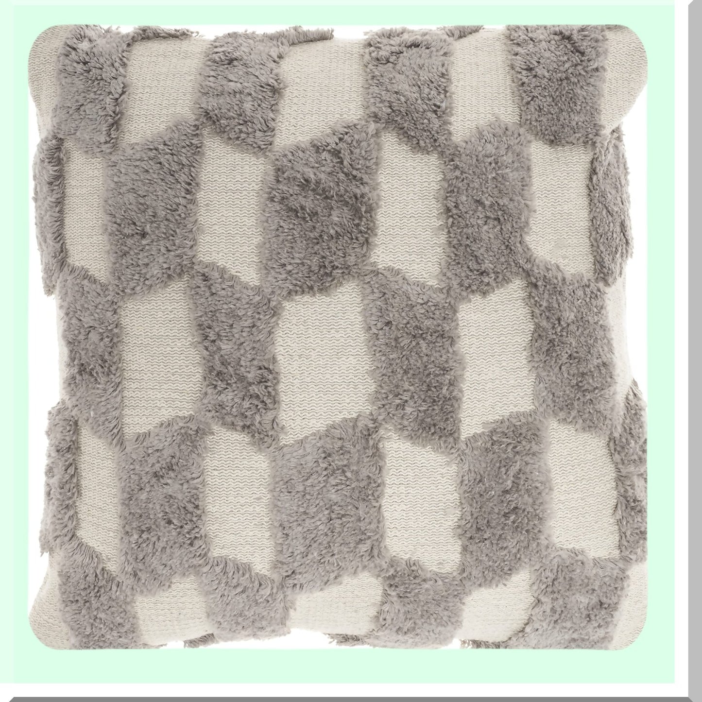 Checkered Tufted Grey Throw Pillow - 18x18 Inch Square Cushion for Sofa, Bed, or Chair - Decorative Accent Pillow with Diagonal Pattern