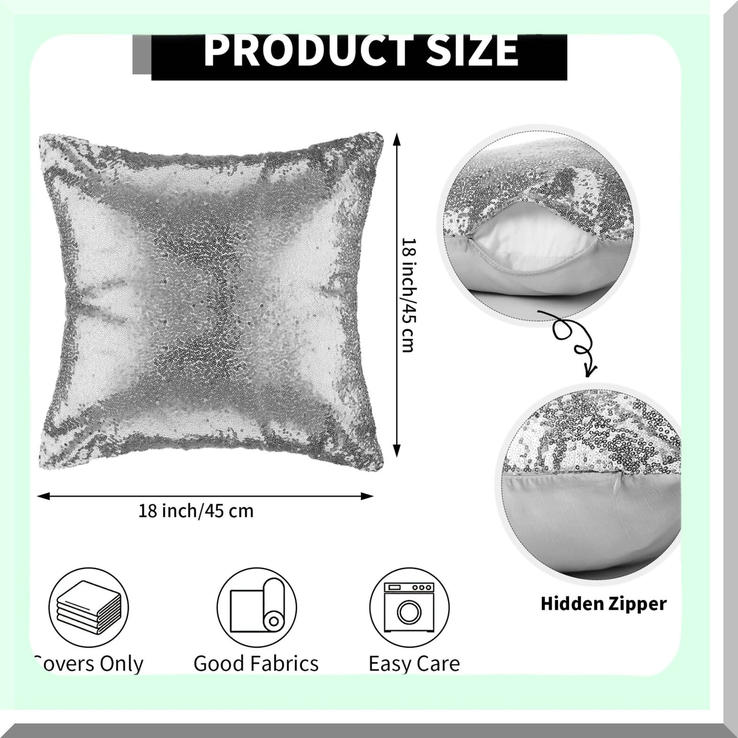 Sequin Fluffy Velvet Decorative Pillow Covers - Set of 6 Plush Short Wool Throw Cases for Couch Bed - 18x18 Inch Grey Silver White - Home Decor