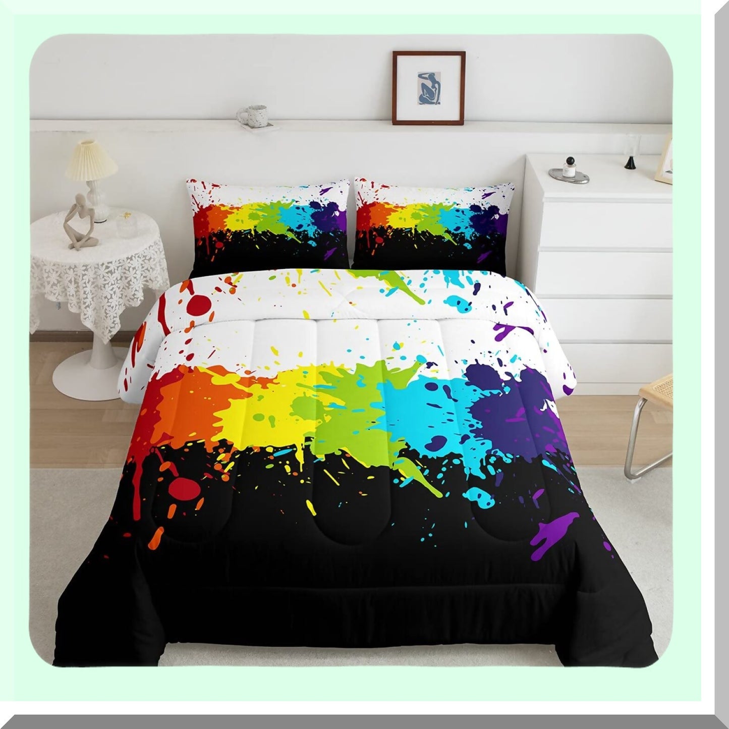 Colorful Splash Comforter Set - Twin Size | Abstract Art Bedding | Multicolor Duvet Insert | Modern Home Decor | Microfiber Soft | Rainbow Tie Dye