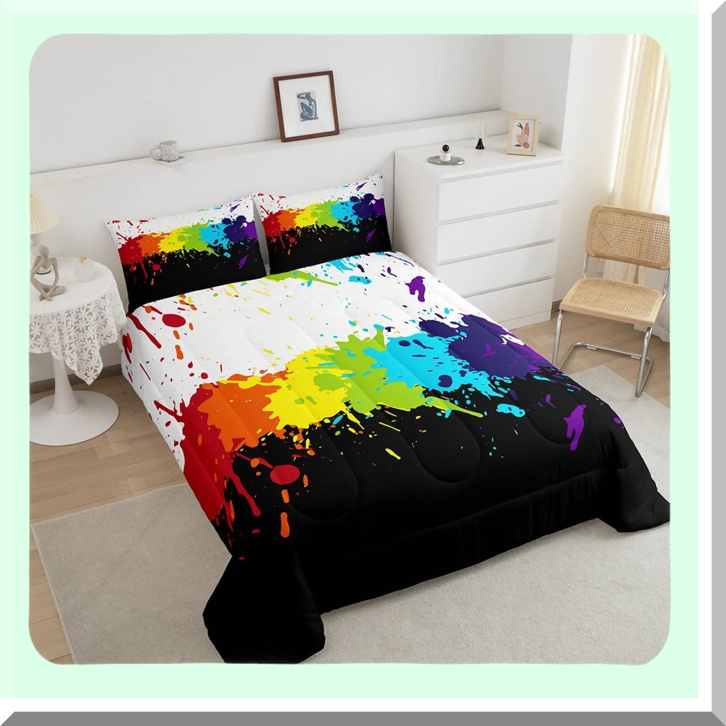 Colorful Splash Comforter Set - Twin Size | Abstract Art Bedding | Multicolor Duvet Insert | Modern Home Decor | Microfiber Soft | Rainbow Tie Dye