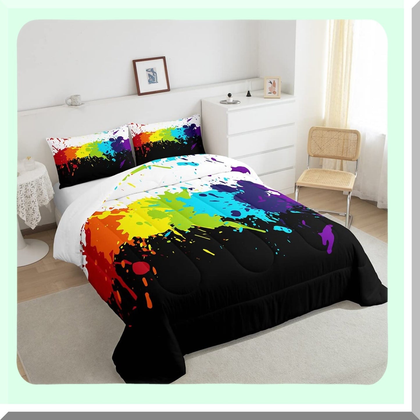 Colorful Splash Comforter Set - Twin Size | Abstract Art Bedding | Multicolor Duvet Insert | Modern Home Decor | Microfiber Soft | Rainbow Tie Dye