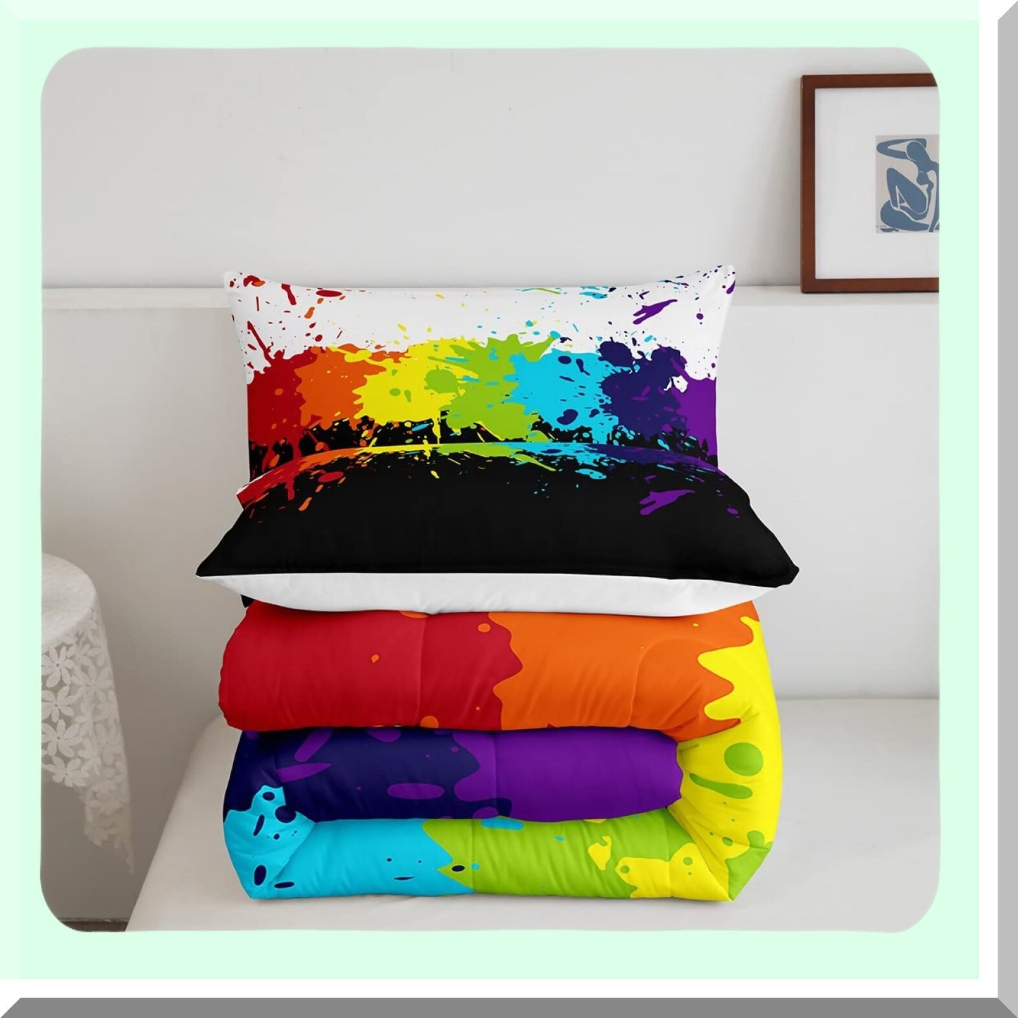 Colorful Splash Comforter Set - Twin Size | Abstract Art Bedding | Multicolor Duvet Insert | Modern Home Decor | Microfiber Soft | Rainbow Tie Dye