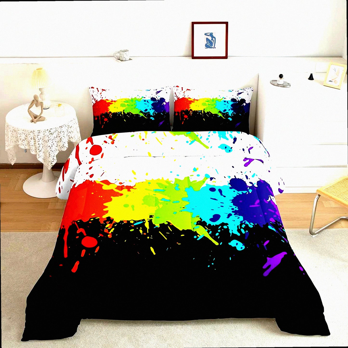Colorful Splash Comforter Set - Twin Size | Abstract Art Bedding | Multicolor Duvet Insert | Modern Home Decor | Microfiber Soft | Rainbow Tie Dye