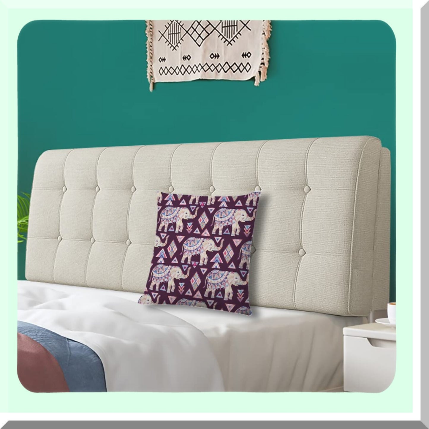 Watercolor Elephant Tribal Square Pillow Covers - Boho Chic Decorative Cushion Cases for Couch, Sofa, Bed - 18x18 inch - Set of 2