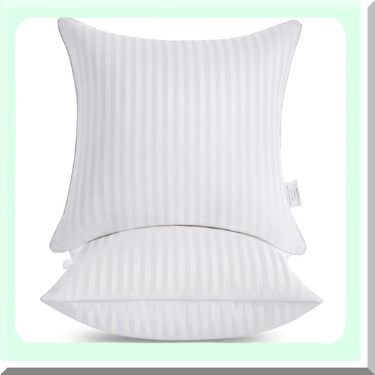 FluffCozy Square Pillow Inserts - Firm & Fluffy Decorative Cushions for Couch, Bed & Sofa - Soft Cotton Cover - White Down Alternative - 20x20 Pack of 2