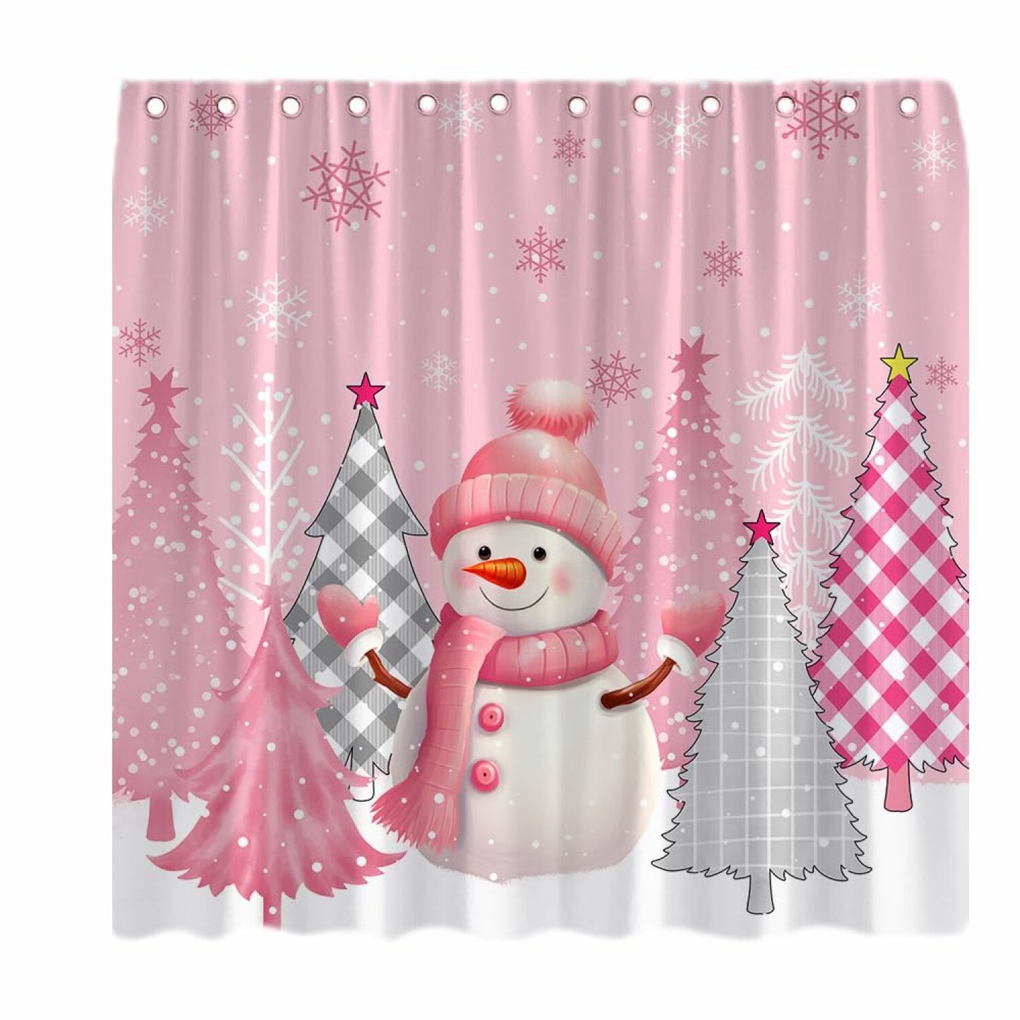 Pink Snowman Holiday Shower Curtain