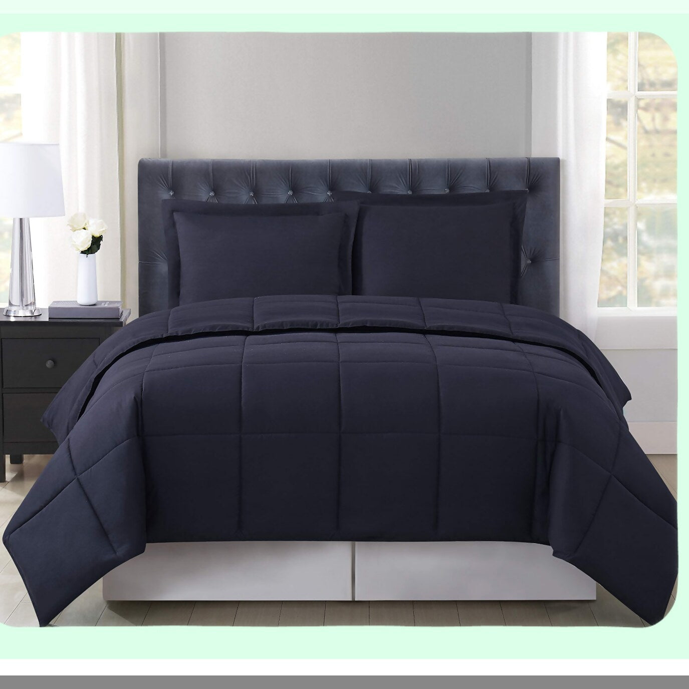 Reversible Black Twin XL Comforter Set - 2 Piece Bedding Bundle - Soft & Cozy - All Season - Hypoallergenic - Machine Washable - Bedroom Decor