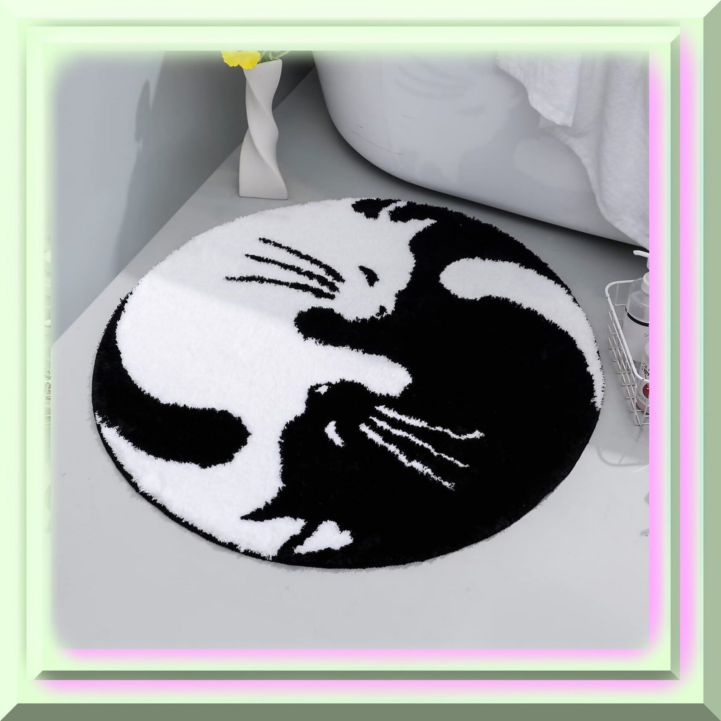 Black White Cat Bathroom Rug 60x60cm