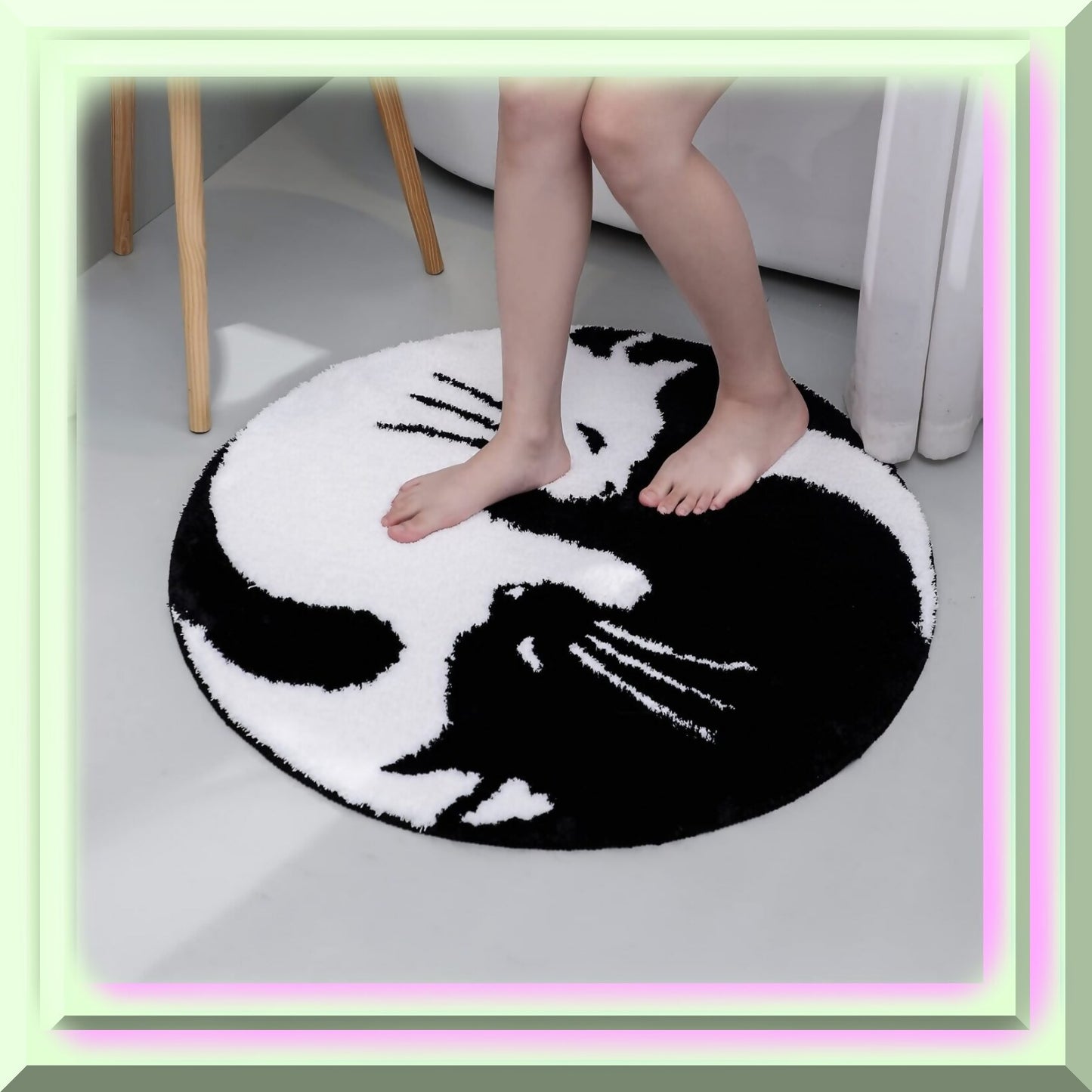 Black White Cat Bathroom Rug 60x60cm