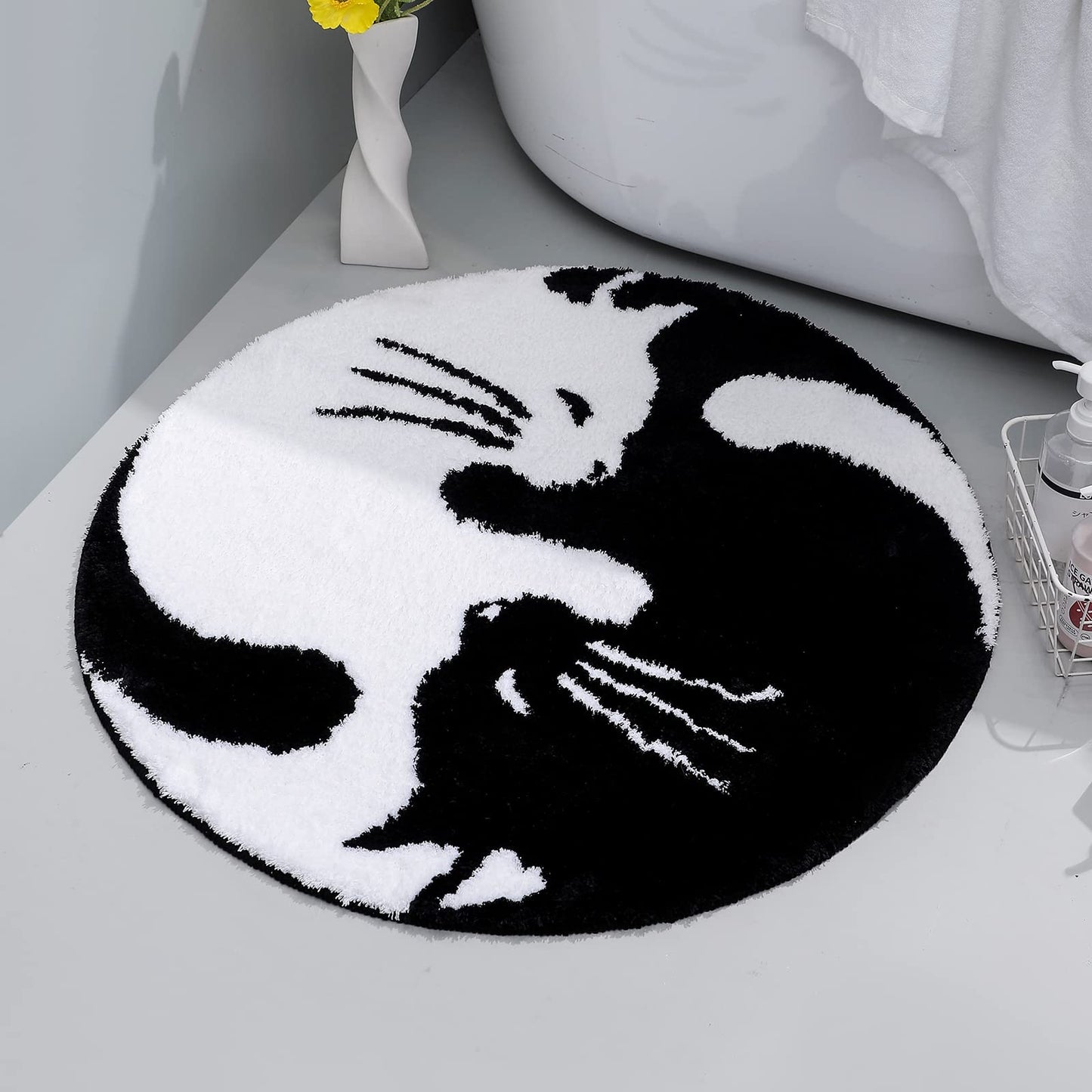 Black White Cat Bathroom Rug 60x60cm