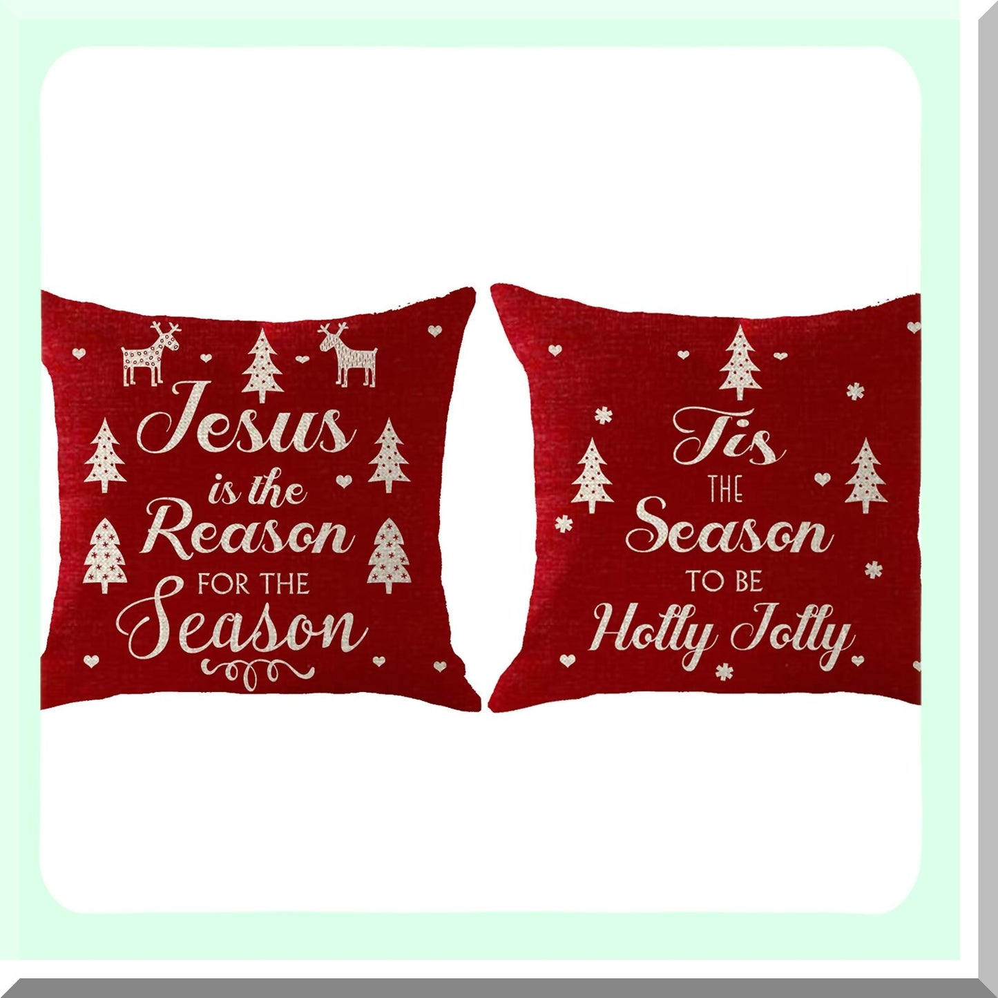 Holiday Cheer Snowflake Deer Tree Heart Pillow Cover - Festive Christmas Decor Cushion Case for Sofa - 18x18 Inch Red Burlap Square