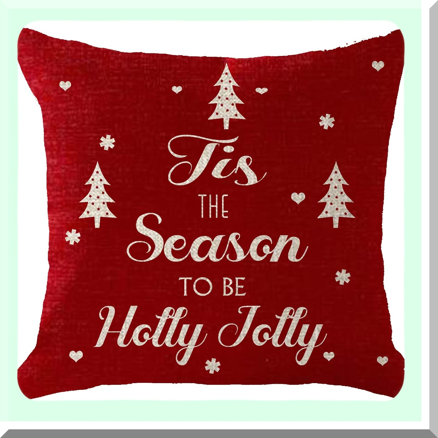 Holiday Cheer Snowflake Deer Tree Heart Pillow Cover - Festive Christmas Decor Cushion Case for Sofa - 18x18 Inch Red Burlap Square