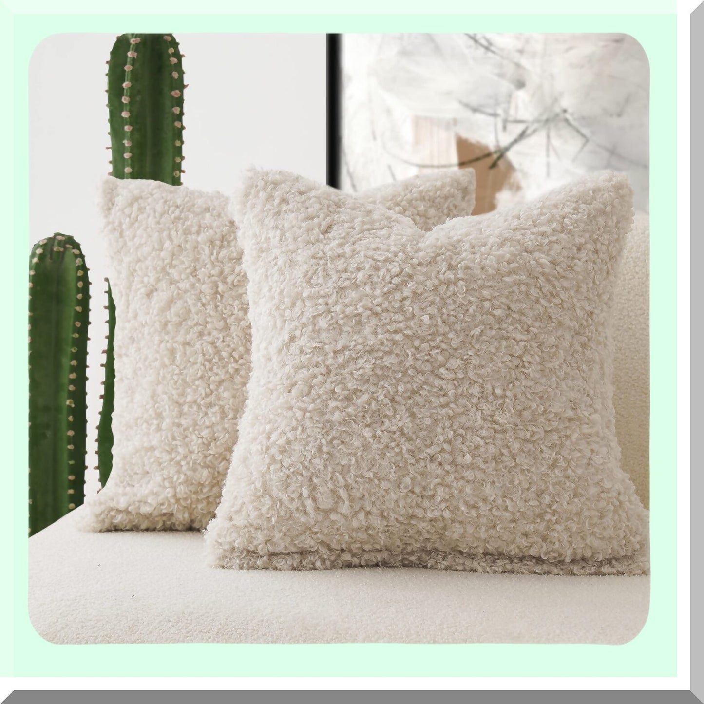 Sherpa Fleece Cozy Pillowcase Set - Soft Sheep Cushion Cover for Bed & Couch - Decorative Accent Pillow Cover - 18x18 Inch Neutral Cream - Pack of 2