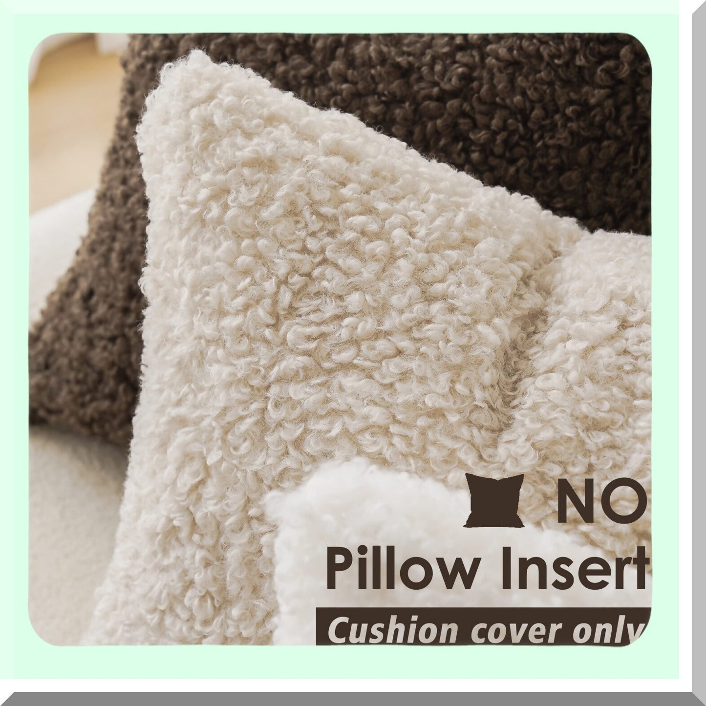 Sherpa Fleece Cozy Pillowcase Set - Soft Sheep Cushion Cover for Bed & Couch - Decorative Accent Pillow Cover - 18x18 Inch Neutral Cream - Pack of 2