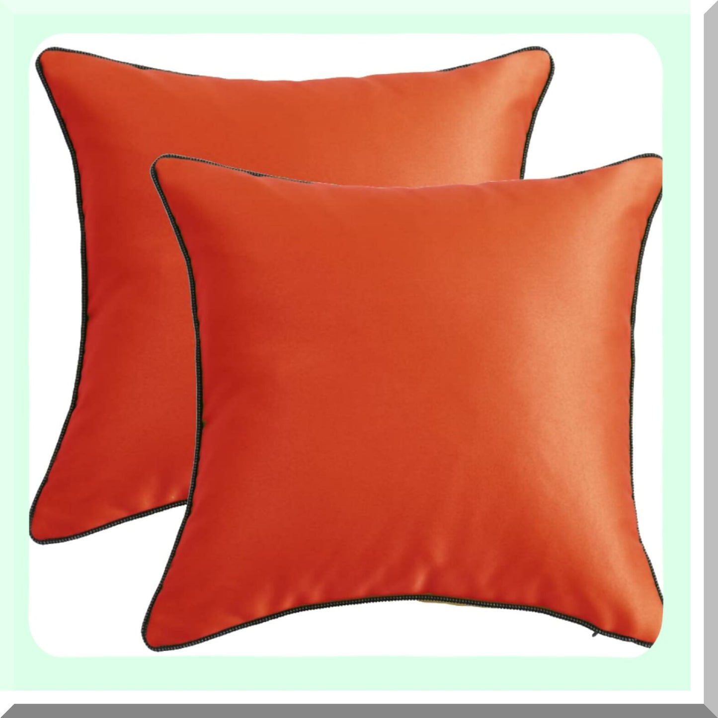 Orange Bliss Decorative Pillow Covers - Soft Fabric with Black & White Piping for Sofa, Couch, Bed, Chair - Square Cushion Cases 18x18 inch - Set of 2