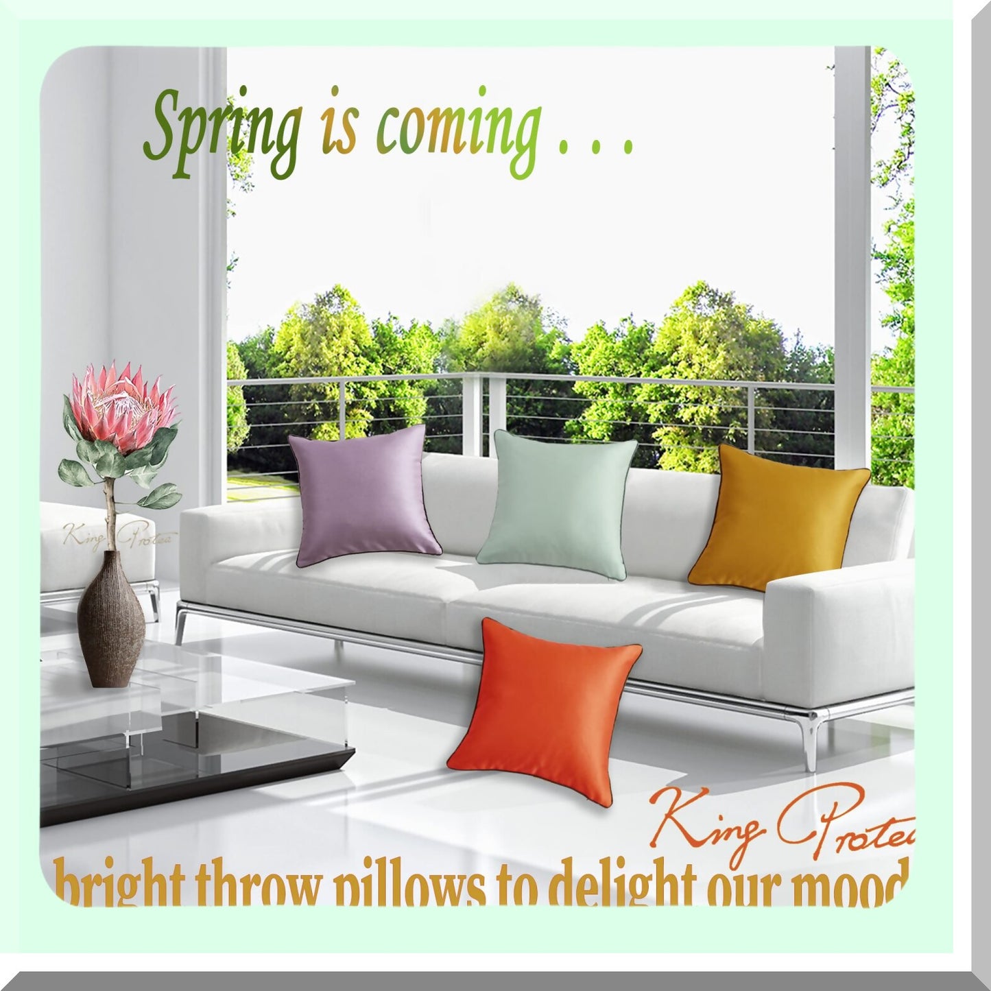 Orange Bliss Decorative Pillow Covers - Soft Fabric with Black & White Piping for Sofa, Couch, Bed, Chair - Square Cushion Cases 18x18 inch - Set of 2