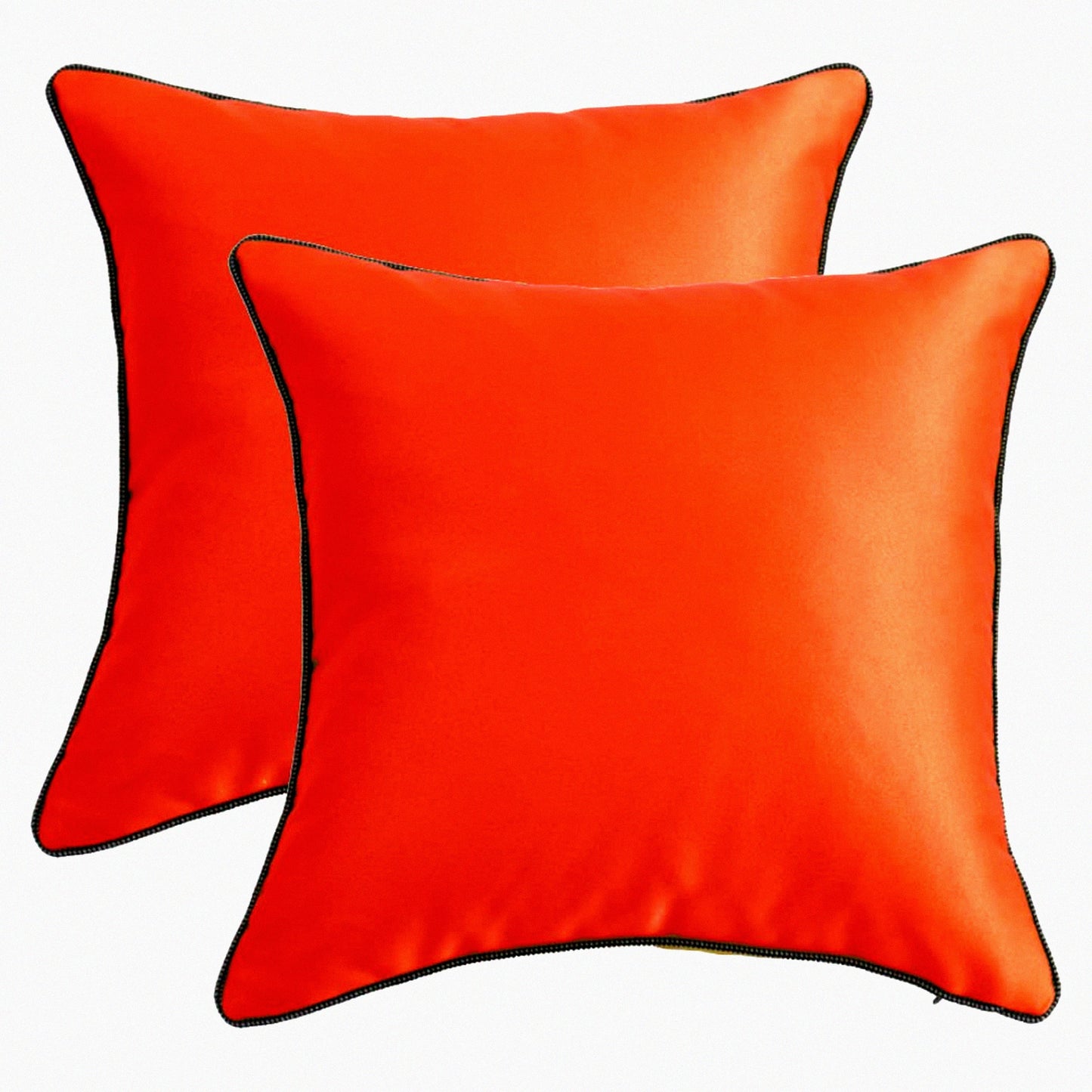Orange Bliss Decorative Pillow Covers - Soft Fabric with Black & White Piping for Sofa, Couch, Bed, Chair - Square Cushion Cases 18x18 inch - Set of 2