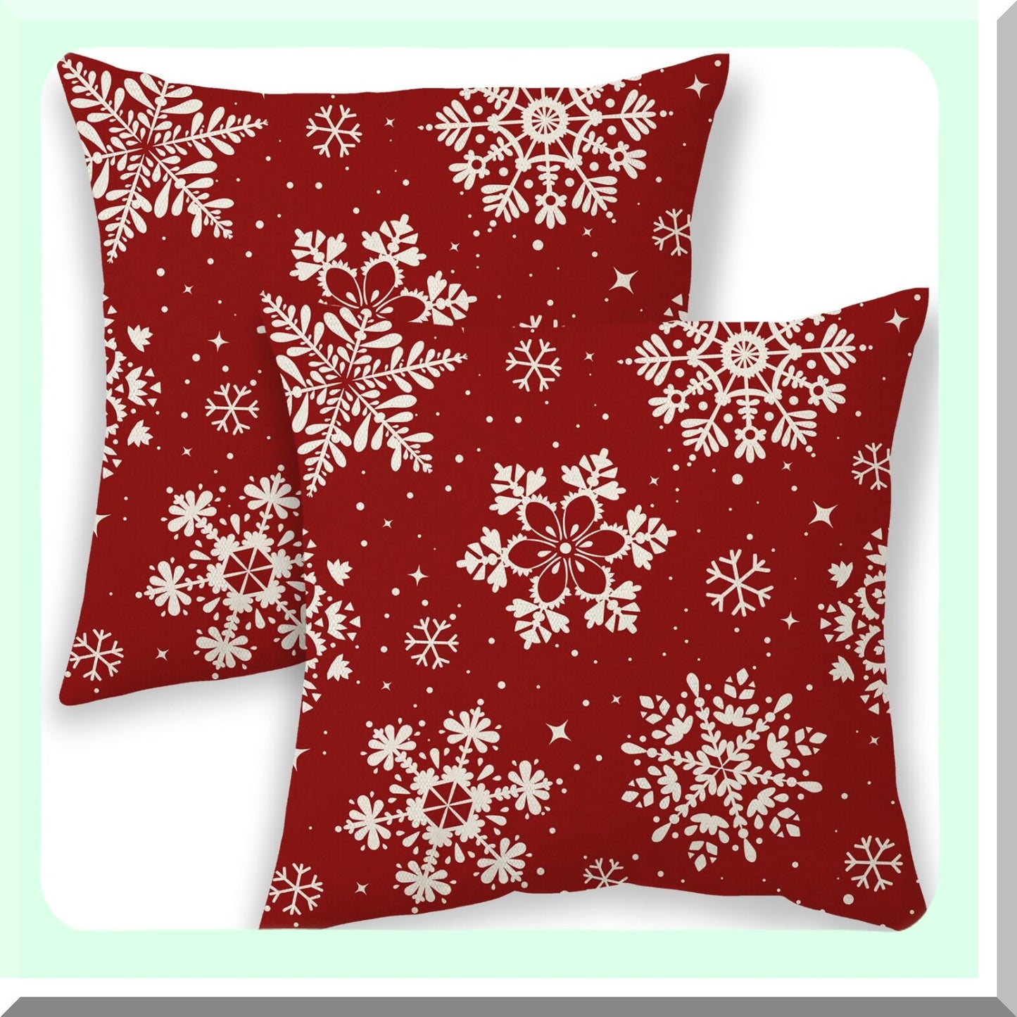 Winter Wonderland Pillowcase Set - Red White Snowflakes Decorative Throw Pillows - Xmas Outdoor Decor Cushion Cover for Bed Sofa - 18x18 Inch 2 Pcs