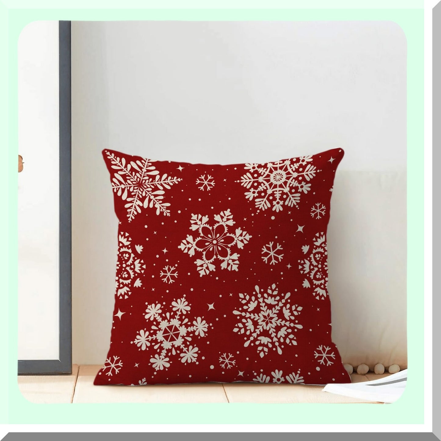 Winter Wonderland Pillowcase Set - Red White Snowflakes Decorative Throw Pillows - Xmas Outdoor Decor Cushion Cover for Bed Sofa - 18x18 Inch 2 Pcs