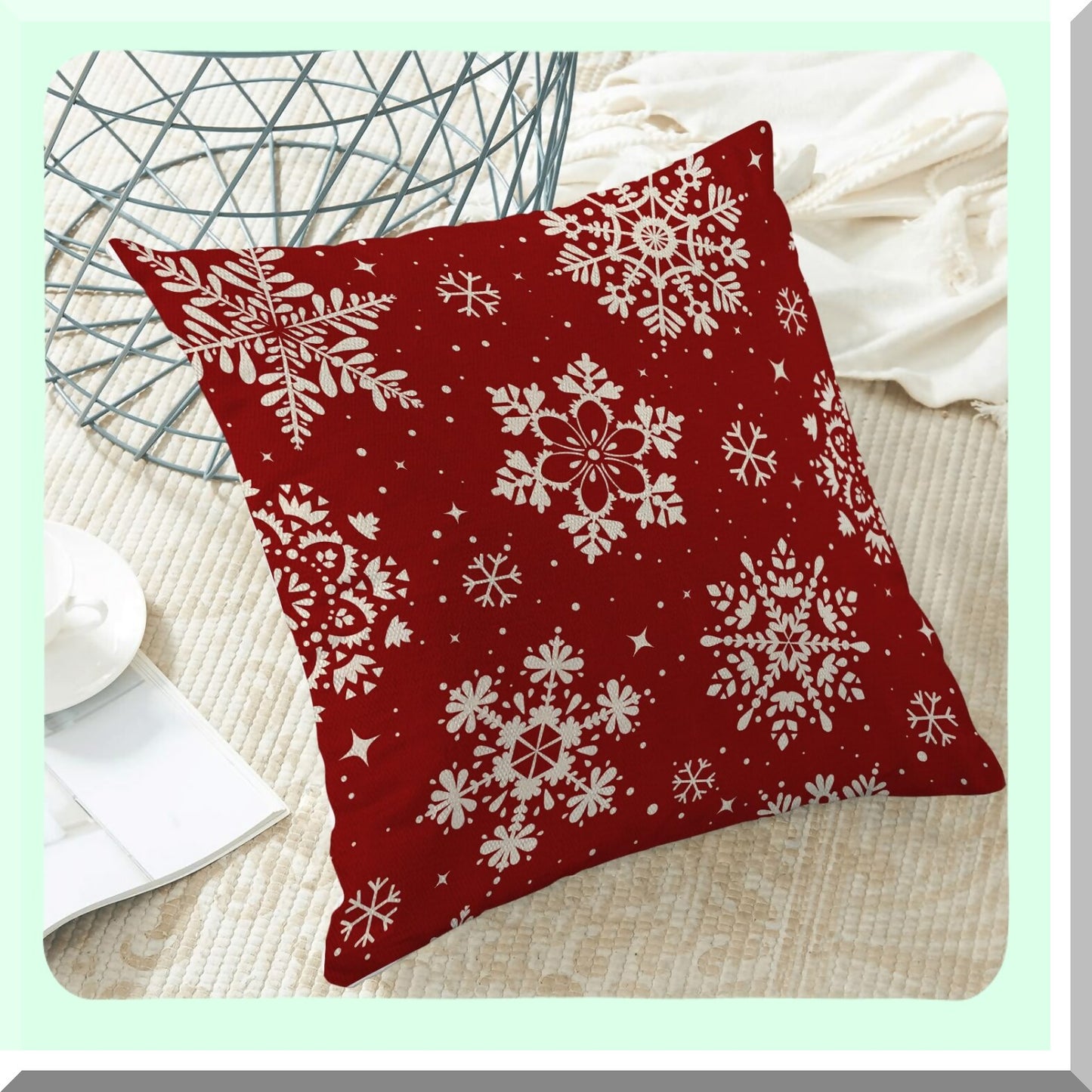 Winter Wonderland Pillowcase Set - Red White Snowflakes Decorative Throw Pillows - Xmas Outdoor Decor Cushion Cover for Bed Sofa - 18x18 Inch 2 Pcs