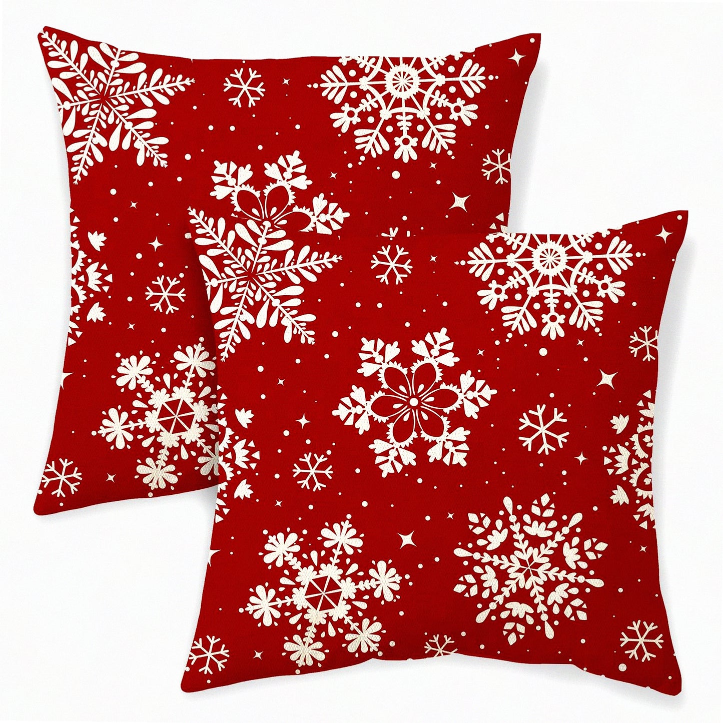 Winter Wonderland Pillowcase Set - Red White Snowflakes Decorative Throw Pillows - Xmas Outdoor Decor Cushion Cover for Bed Sofa - 18x18 Inch 2 Pcs