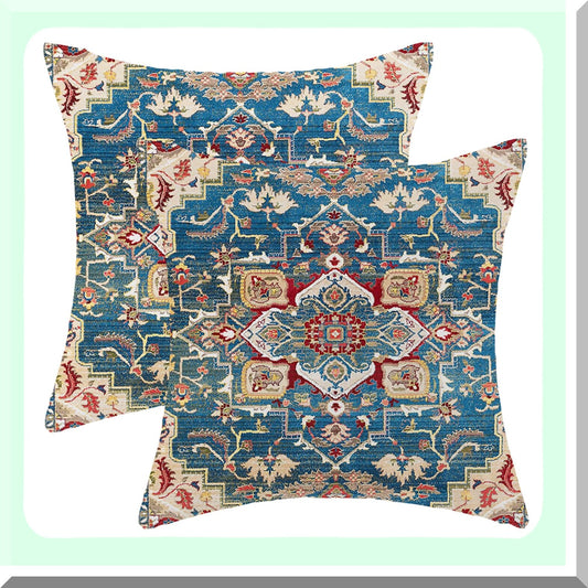 Ethnic Linen Boho Pillow Covers Set of 2 18x18 for Sofa Outdoor