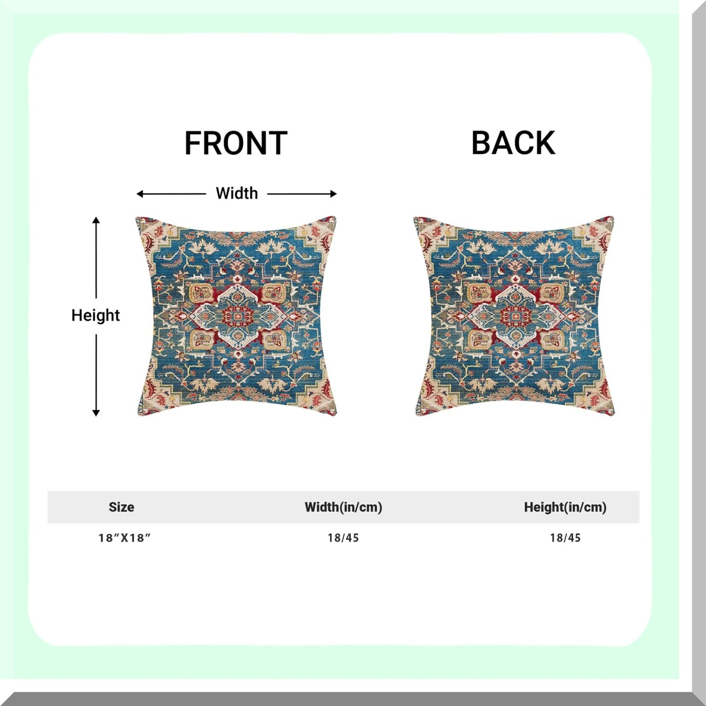 Ethnic Linen Boho Pillow Covers - Set of 2 18x18 Blue Red Carpet Pattern Farmhouse Bohemian Cushion Throw Pillows for Sofa Couch Outdoor Decor