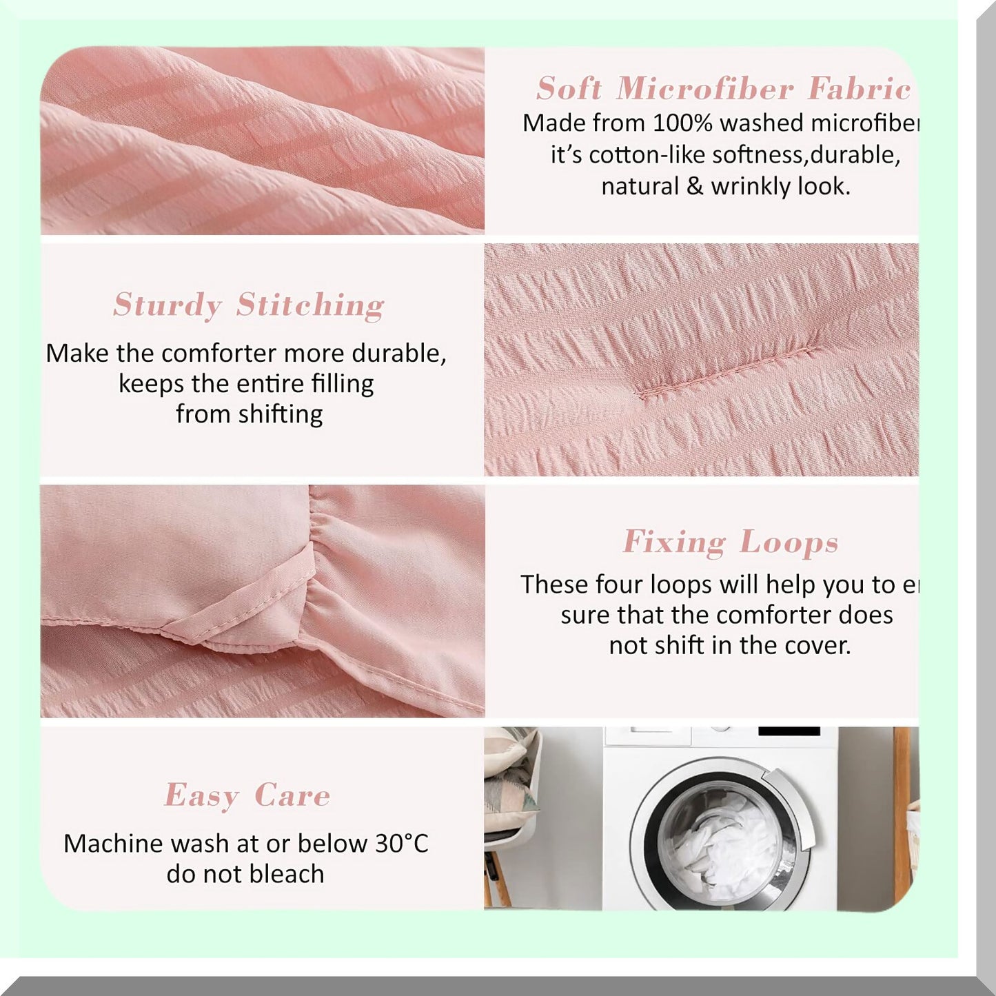 UltraSoft Blush Pink Seersucker Comforter Set - Queen Size 3 Piece Bedding Set with Ruffled Edges & Down Alternative LightWeight Comforter - Cozy Bedroom Decor