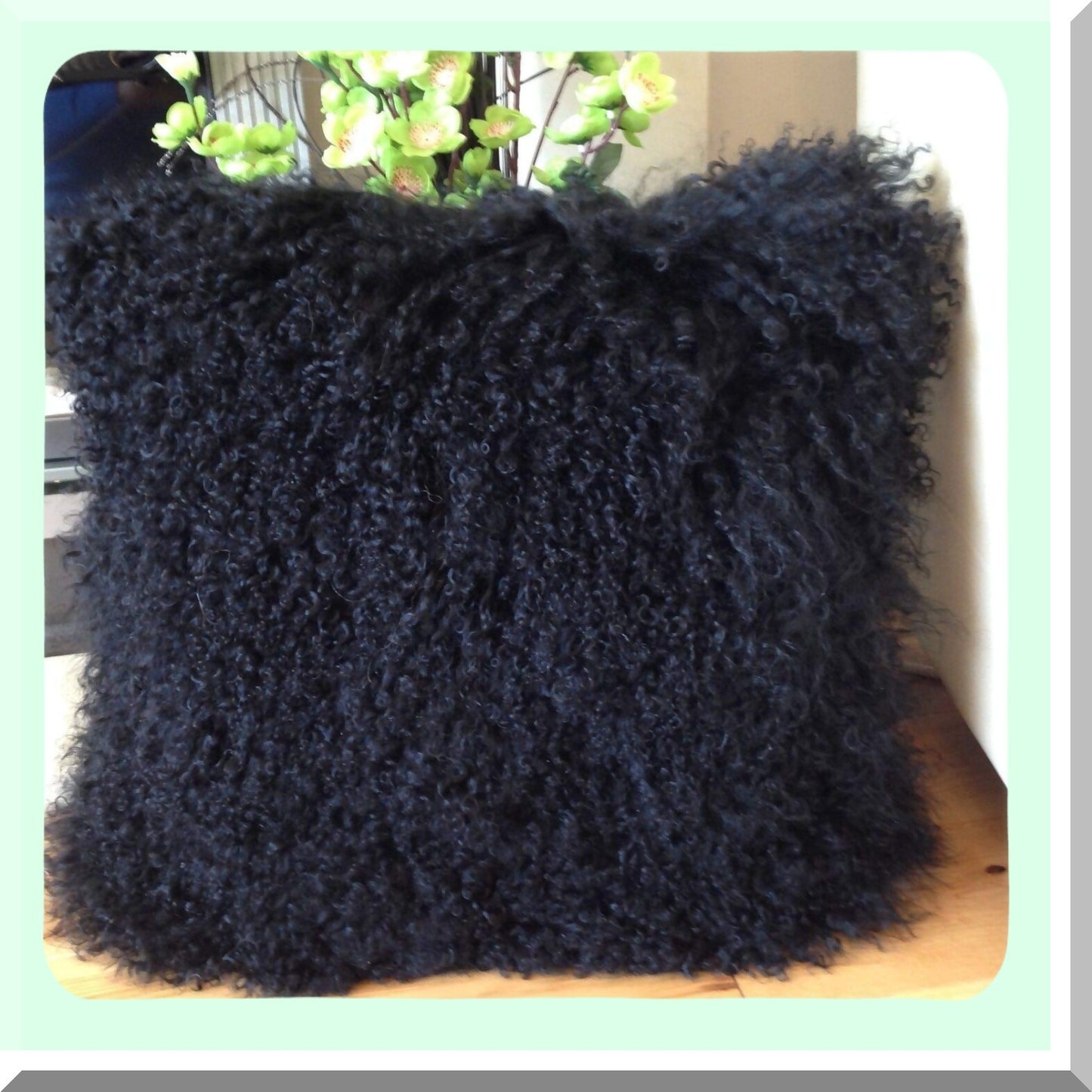 Luxury Mongolian Wool Plush Leather Pillowcase - Black 20x20 Inch - Soft Sheep Wool Cushion Cover - Genuine Tibetan Sheepskin Décor