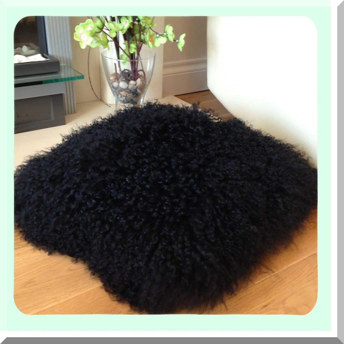 Luxury Mongolian Wool Plush Leather Pillowcase - Black 20x20 Inch - Soft Sheep Wool Cushion Cover - Genuine Tibetan Sheepskin Décor