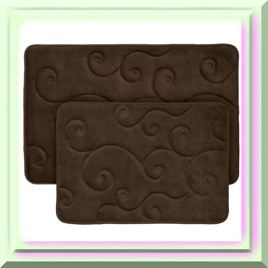 2 pc Memory Foam Bath Mat Set, Chocolate