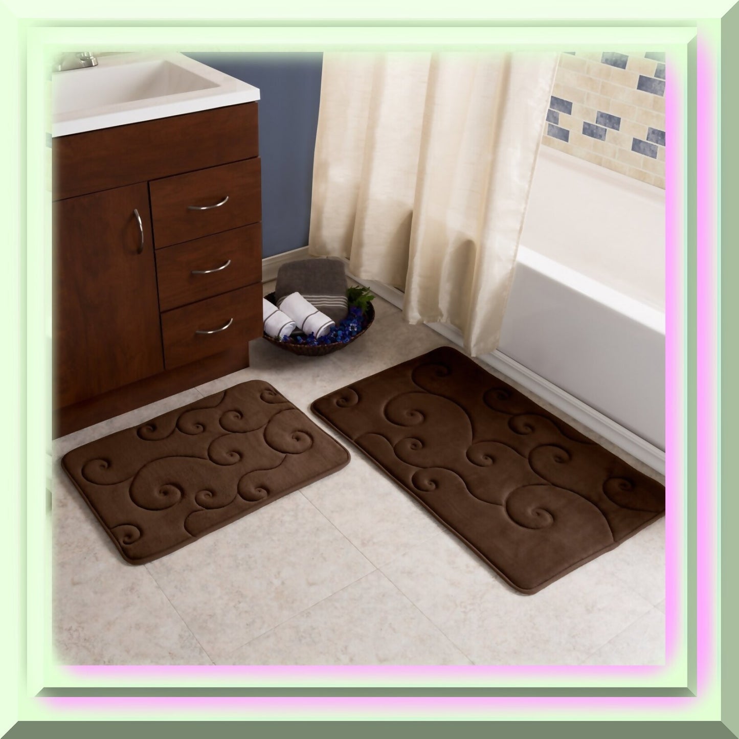 2 pc Memory Foam Bath Mat Set, Chocolate