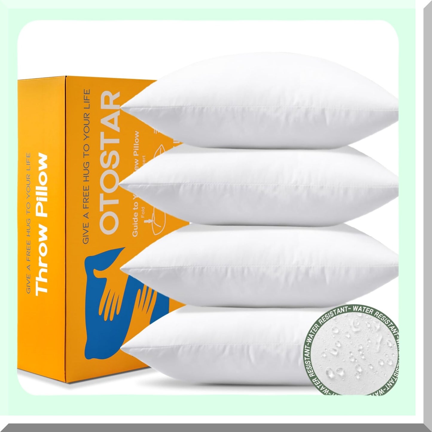 Waterproof Outdoor Pillow Inserts - 4 Pack 18x18 Soft Fluffy Cushion Inserts for Patio Garden Bench, Farmhouse Sofa, Couch, Bed - White