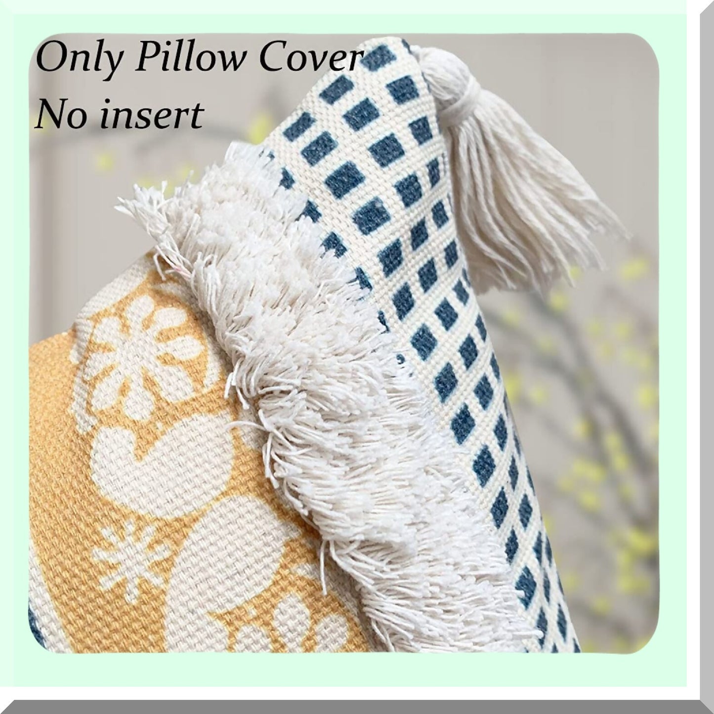 Hand-Woven Tufted Moroccan Boho Pillowcase - Yellow 12x20 Inches - Decorative Lumber Cover with Tels for Farmhouse Living Room, Bedroom, Sofa