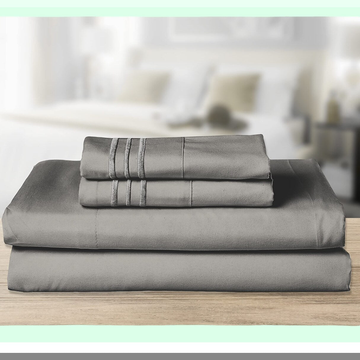Deep Pocket Storage Sheet Set - Silky Soft Microfiber, Wrinkle & Fade Resistant, 1500 Thread Count, 4-Piece Solid Gray