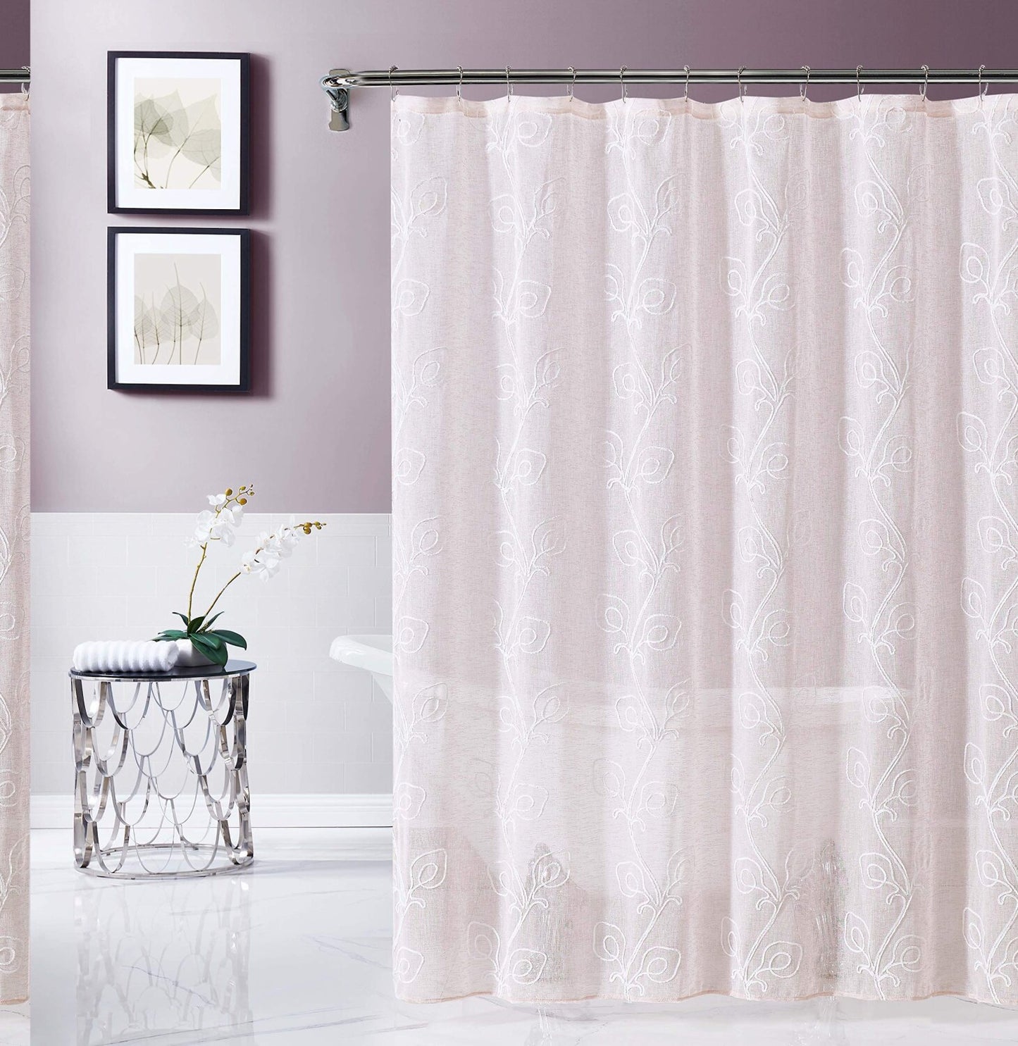 Rita 3D Floral Chenille Embroidered Shower Curtain