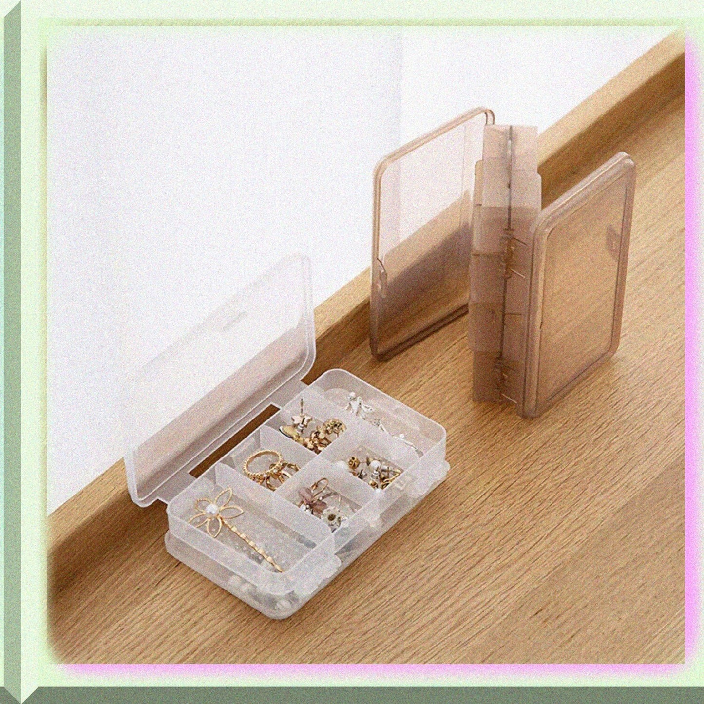 2Pcs Clear Double Layer Plastic Jewelry Storage Box