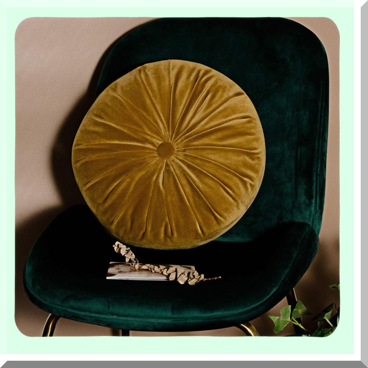 Golden Harvest Velvet Round Floor Cushion - 15" Diameter - Solid Color Pumpkin Pleated Throw Pillow - Home Decor Accent - Yellow Gold Theme