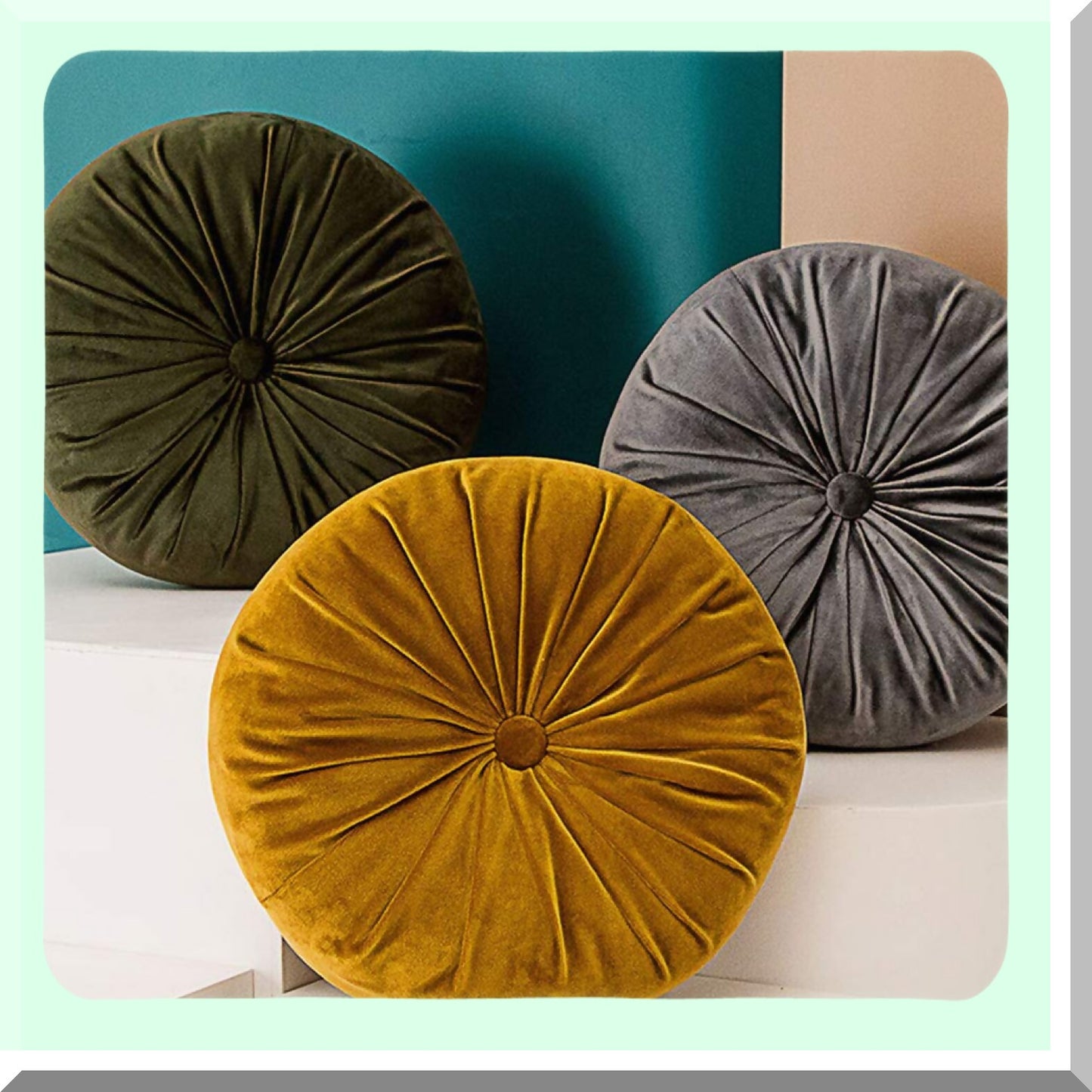 Golden Harvest Velvet Round Floor Cushion - 15" Diameter - Solid Color Pumpkin Pleated Throw Pillow - Home Decor Accent - Yellow Gold Theme