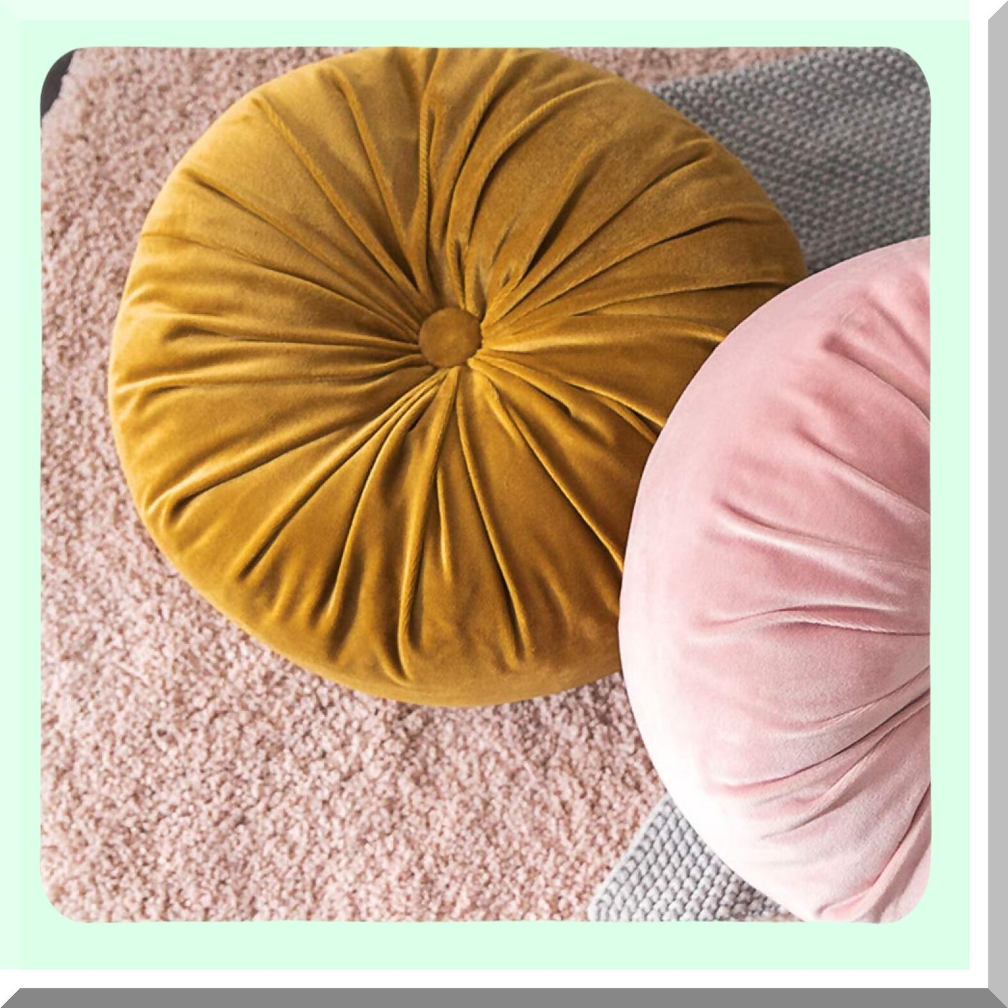 Golden Harvest Velvet Round Floor Cushion - 15" Diameter - Solid Color Pumpkin Pleated Throw Pillow - Home Decor Accent - Yellow Gold Theme