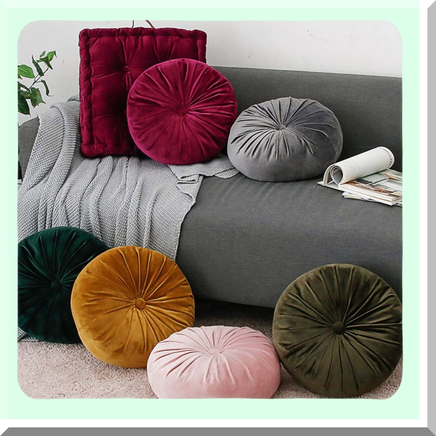 Golden Harvest Velvet Round Floor Cushion - 15" Diameter - Solid Color Pumpkin Pleated Throw Pillow - Home Decor Accent - Yellow Gold Theme