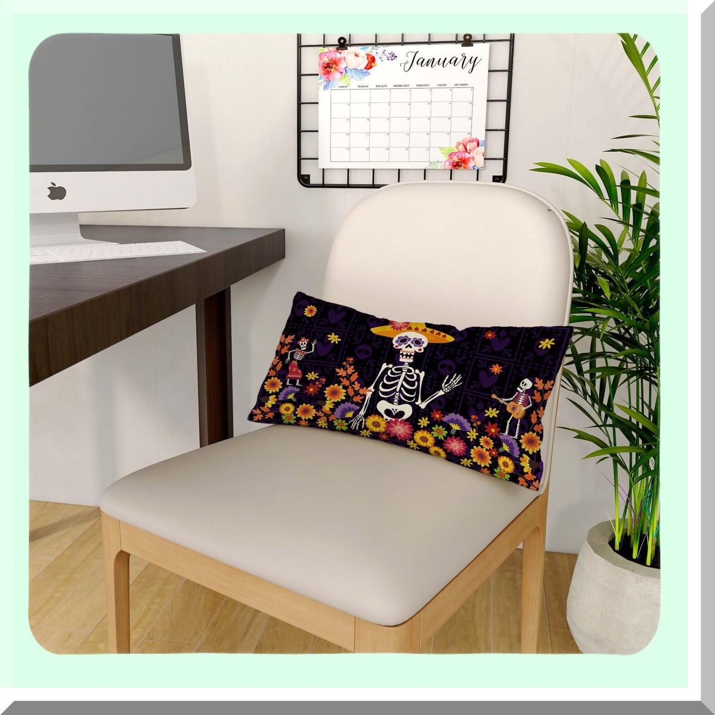 Sugar Skull Fiesta Pillow Covers - Set of 2 | Day of The Dead Decorative Throw Pillow Cases | Dia De Los Muertos Flower Design 12x20 | Mexican Party Supplies