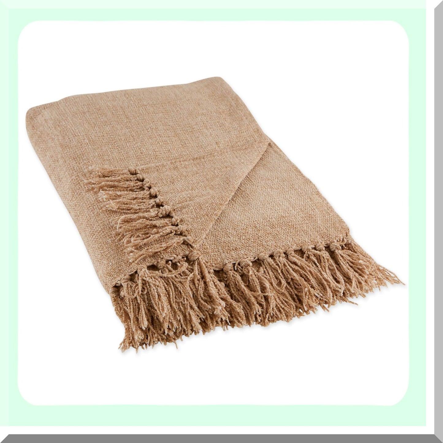 CozyChenille Solid Fringed Throw Blanket, 50x60, Natural